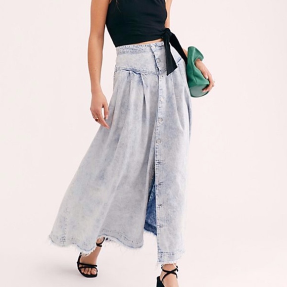 free people denim maxi skirt